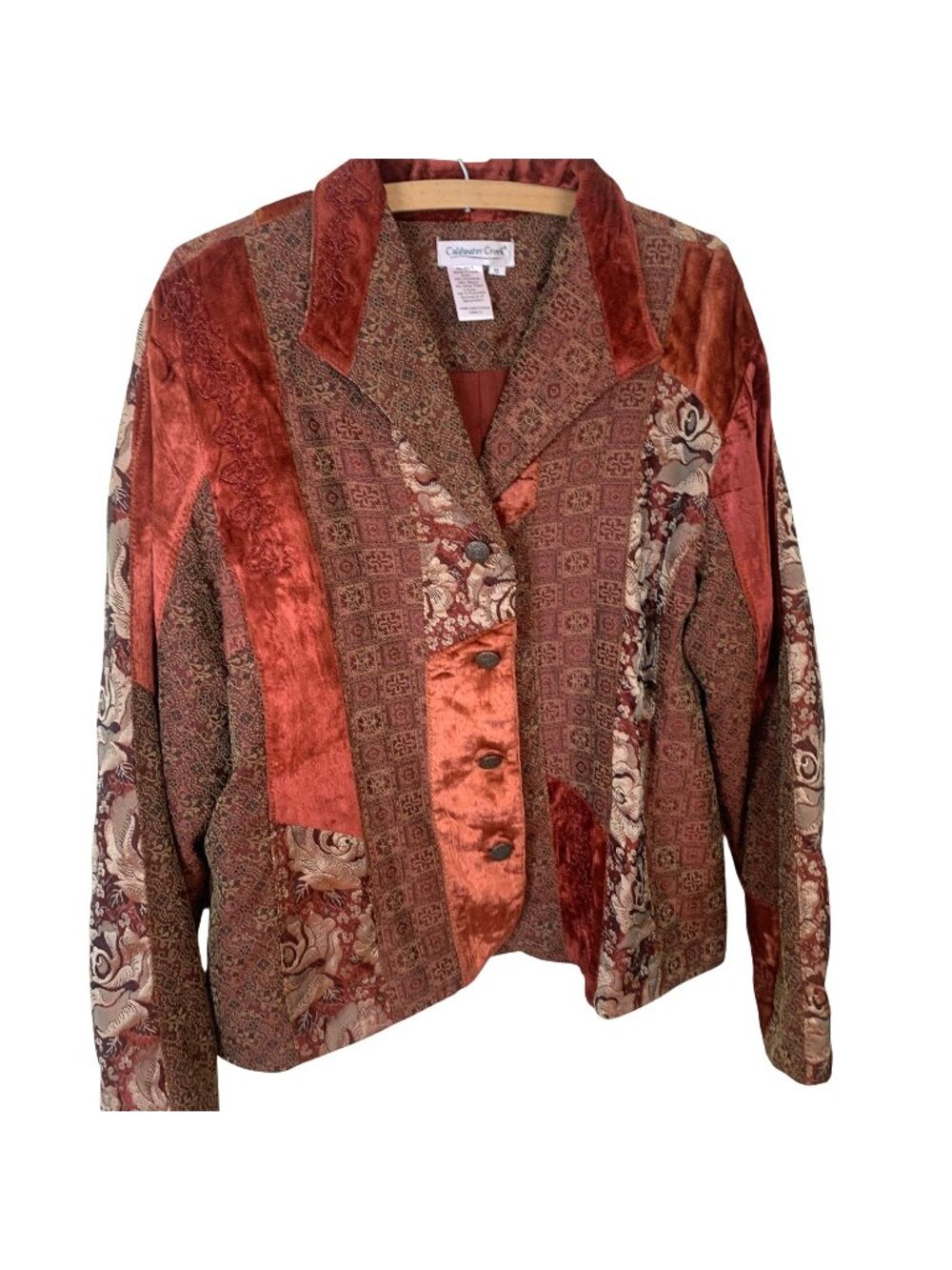 Womens XL Multicolor Patchwork Velvet Blazer Jacket India Coldwater Creek